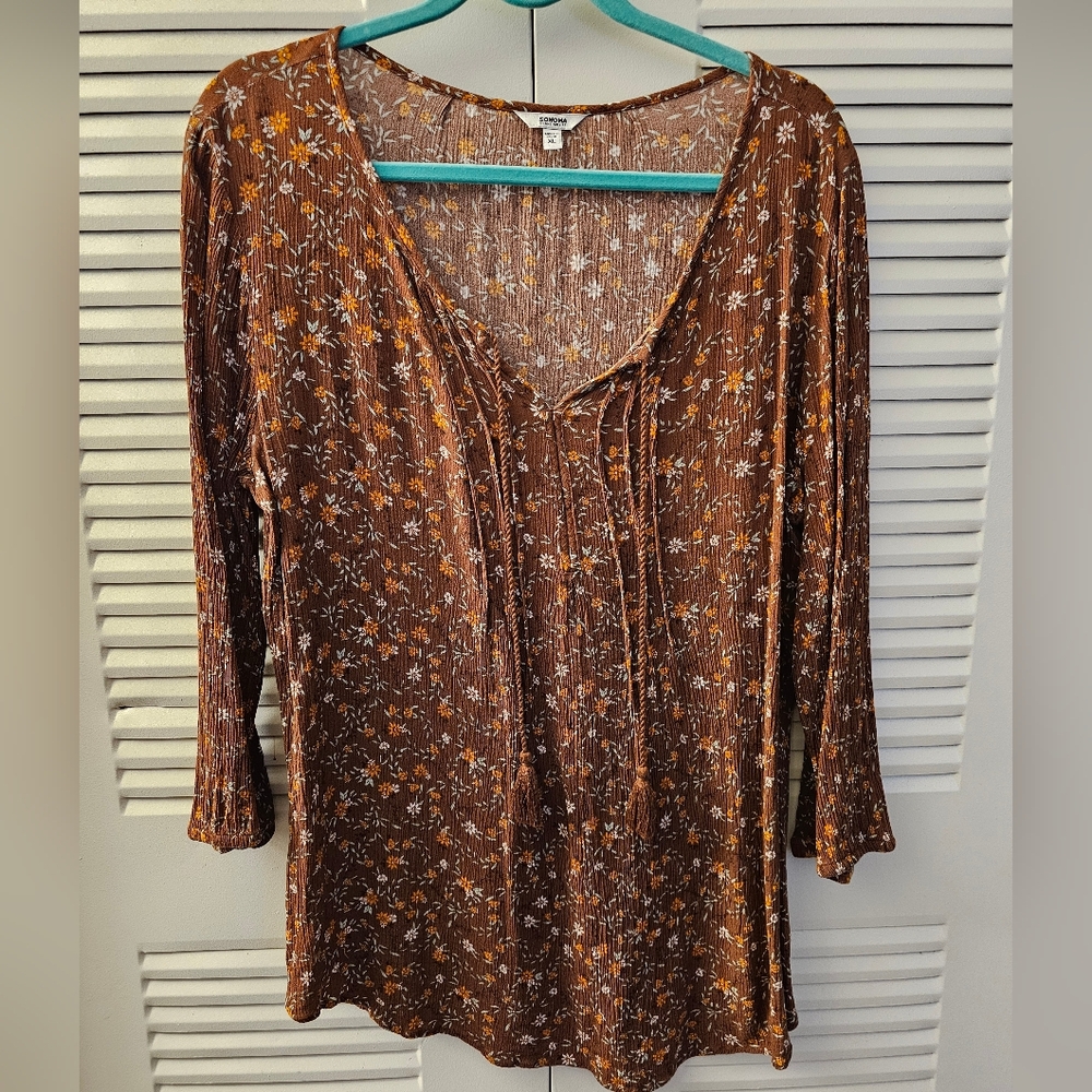 Women's Sonoma Floral Brown Blouse - XL